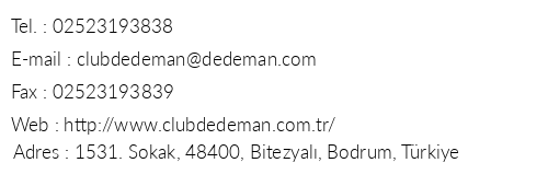 Club Dedeman Bodrum telefon numaralar, faks, e-mail, posta adresi ve iletiim bilgileri